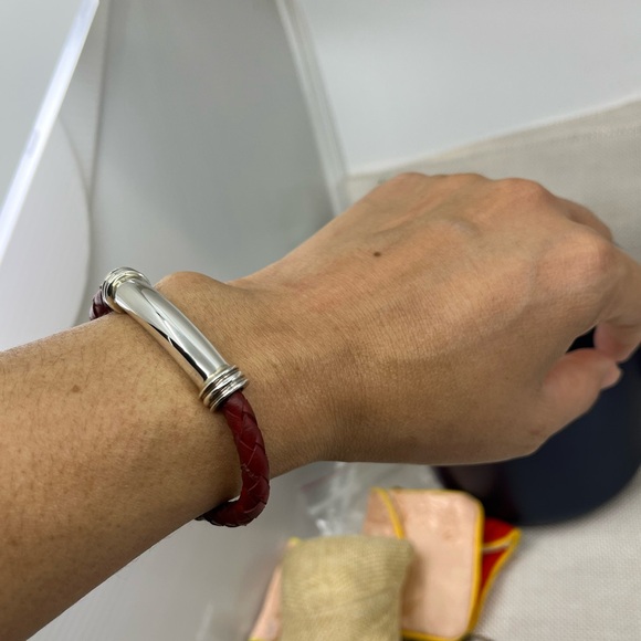 Vintage Joseph Esposito Sterling Silver & Red Leather Cuff - Picture 5 of 17